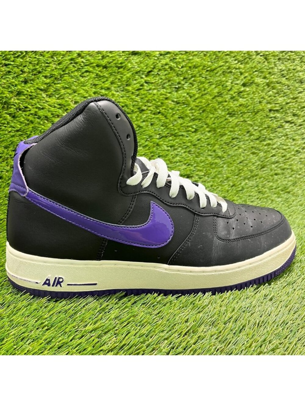 Nike Air Force 1 High Mens Size 12 Black Purple Athletic Leather Shoes Sneakers